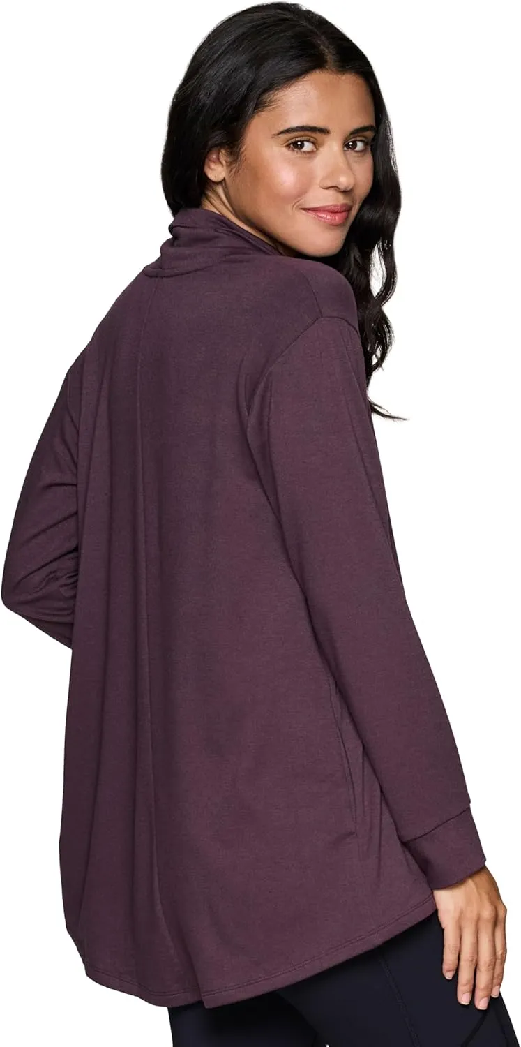 RBX Active Women's Cardigan with Pockets, Lightweight French Terry Open Cardigan Sweater for Yoga, Everyday, with Plus Sizes