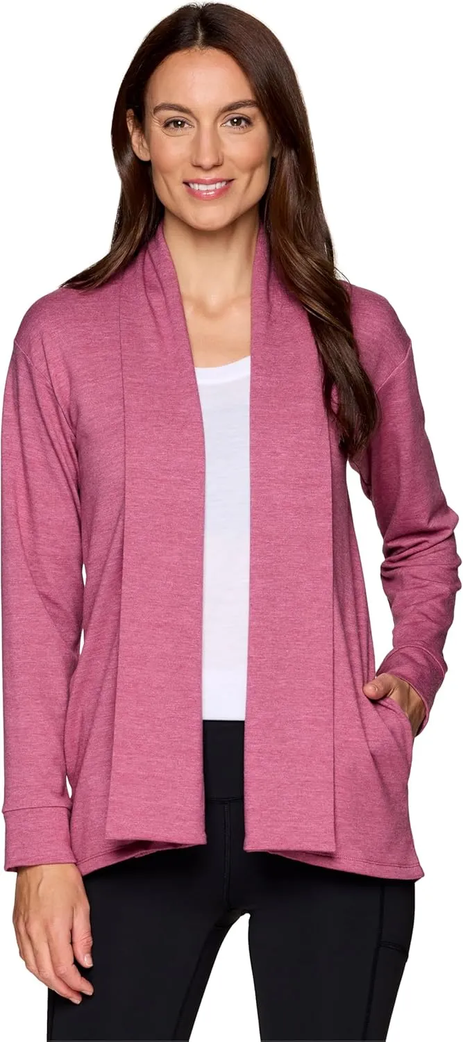 RBX Active Women's Cardigan with Pockets, Lightweight French Terry Open Cardigan Sweater for Yoga, Everyday, with Plus Sizes