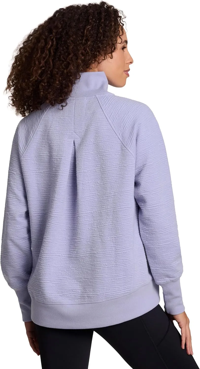 RBX Activewear Women's Quarter Zip Sweatshirt, Textured Cotton Blend 1/4 Zip Running Top Zip Mock Neck Pullover Sweater
