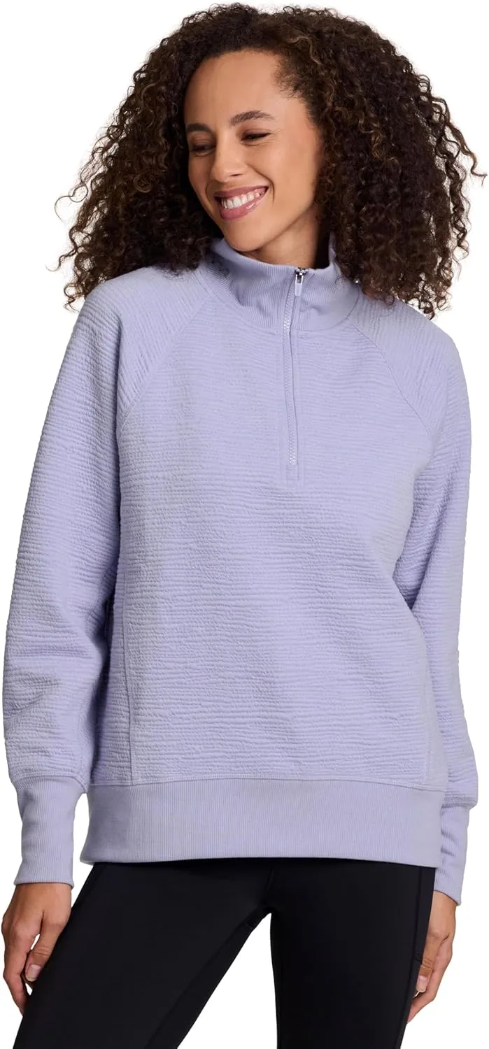 RBX Activewear Women's Quarter Zip Sweatshirt, Textured Cotton Blend 1/4 Zip Running Top Zip Mock Neck Pullover Sweater