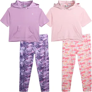 RBX Girls Active Set  Performance Short Sleeve T-Shirt, Capri Yoga Pants Leggings Set (4 Pack)
