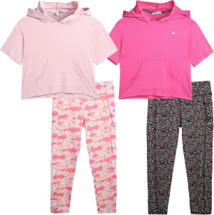 RBX Girls Active Set  Performance Short Sleeve T-Shirt, Capri Yoga Pants Leggings Set (4 Pack)