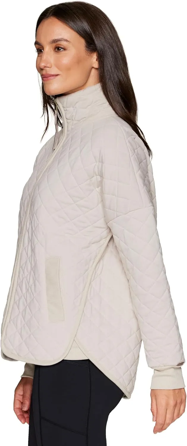 RBX Quilted Zip Up Jacket for Women, Lightweight Mock Neck Jacket with Pockets for Hiking, Workouts, Casual Wear