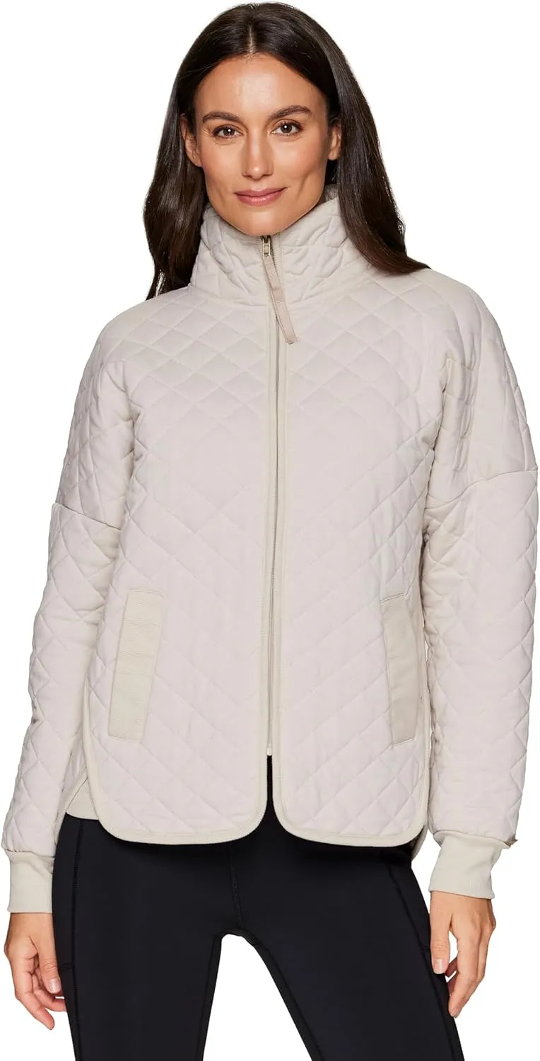 RBX Quilted Zip Up Jacket for Women, Lightweight Mock Neck Jacket with Pockets for Hiking, Workouts, Casual Wear