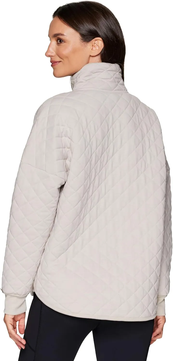 RBX Quilted Zip Up Jacket for Women, Lightweight Mock Neck Jacket with Pockets for Hiking, Workouts, Casual Wear