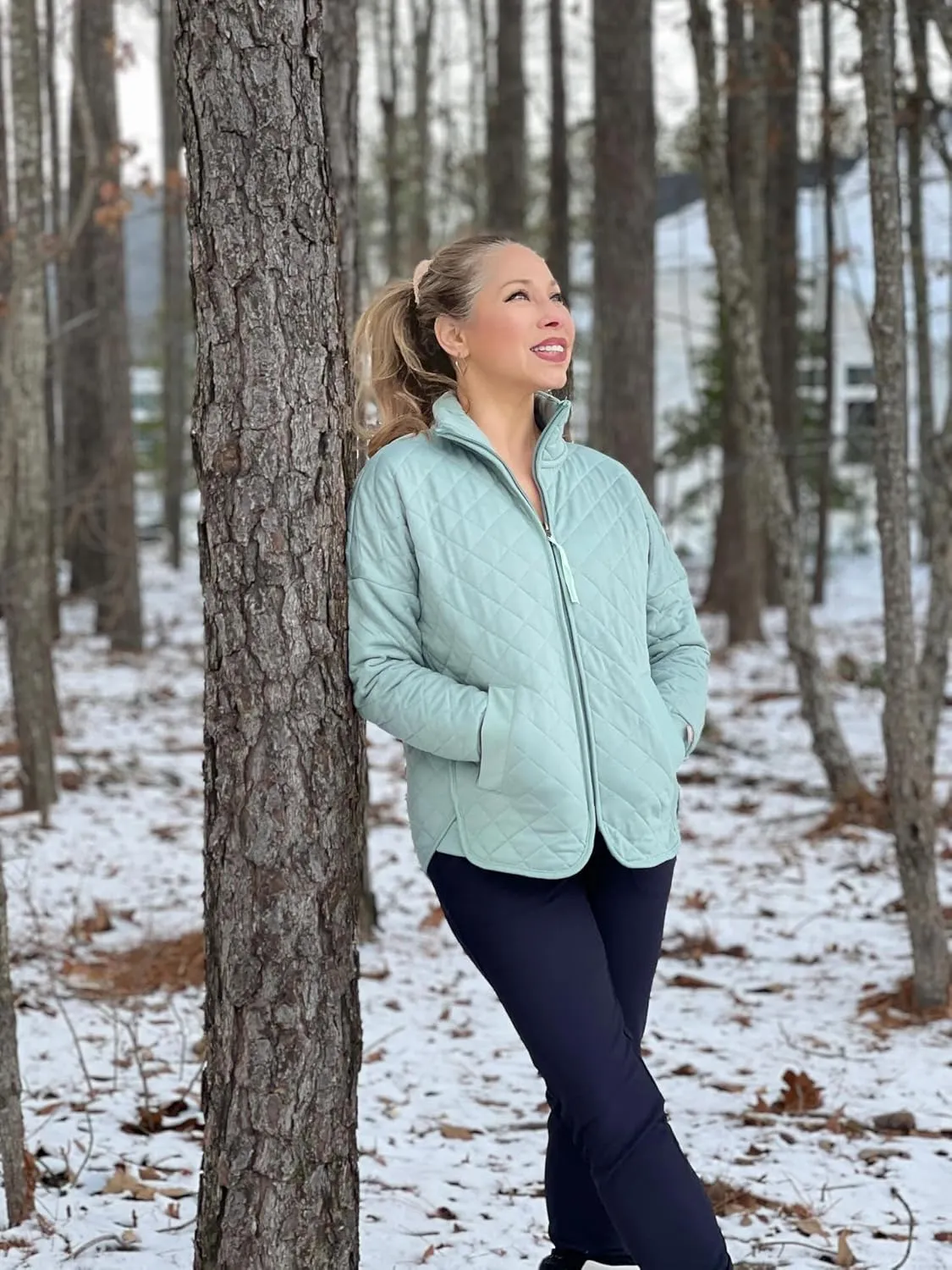 RBX Quilted Zip Up Jacket for Women, Lightweight Mock Neck Jacket with Pockets for Hiking, Workouts, Casual Wear