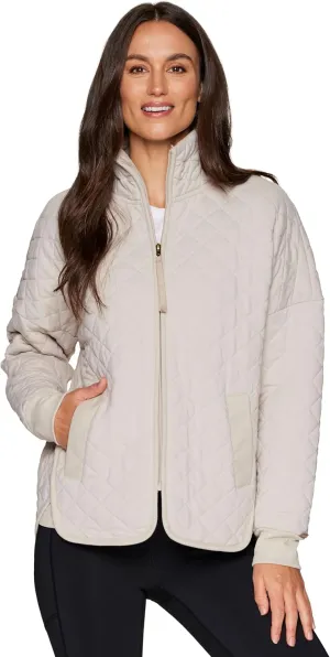 RBX Quilted Zip Up Jacket for Women, Lightweight Mock Neck Jacket with Pockets for Hiking, Workouts, Casual Wear