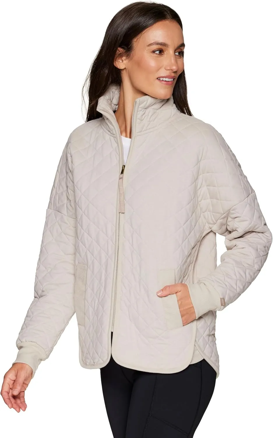 RBX Quilted Zip Up Jacket for Women, Lightweight Mock Neck Jacket with Pockets for Hiking, Workouts, Casual Wear
