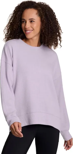 RBX Women's Crewneck Pullover Buttery Soft Waffle Textured Long Sleeve Yoga Top Relaxed Fit Lightweight Peached Sweatshirt