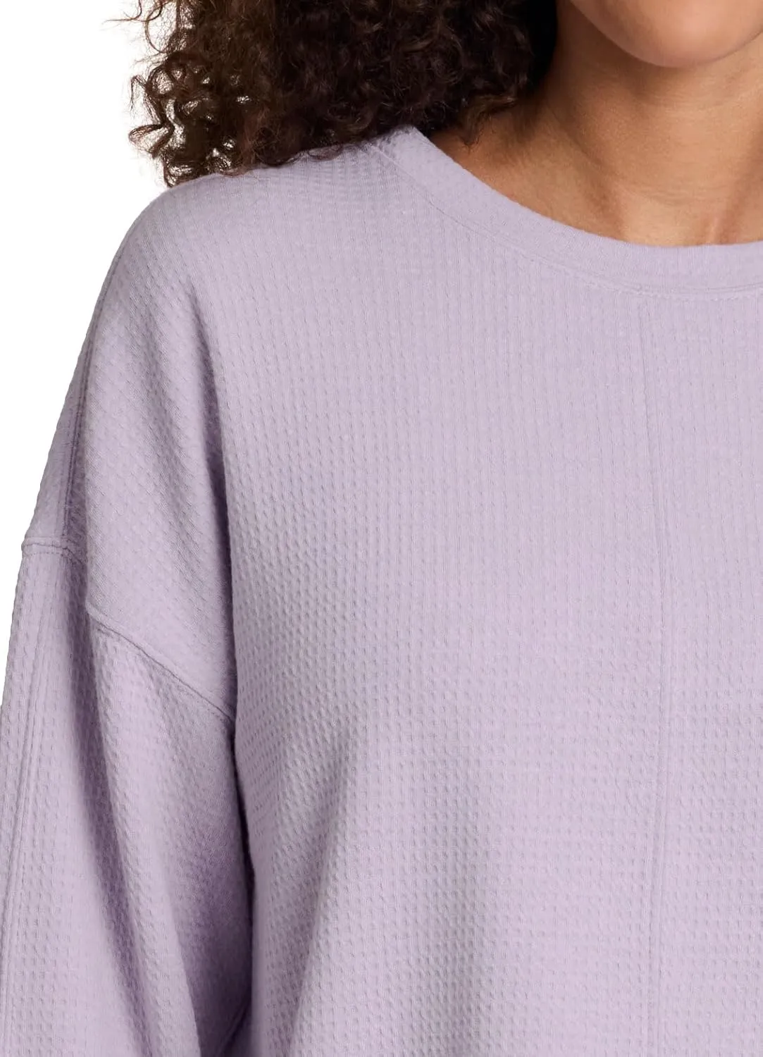 RBX Women's Crewneck Pullover Buttery Soft Waffle Textured Long Sleeve Yoga Top Relaxed Fit Lightweight Peached Sweatshirt