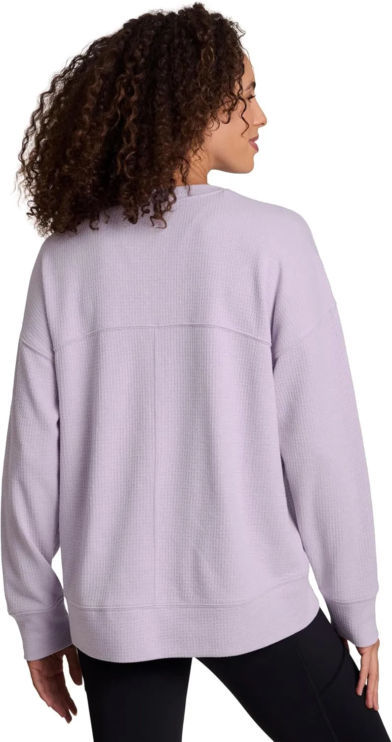 RBX Women's Crewneck Pullover Buttery Soft Waffle Textured Long Sleeve Yoga Top Relaxed Fit Lightweight Peached Sweatshirt