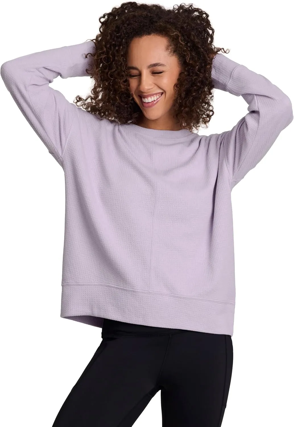 RBX Women's Crewneck Pullover Buttery Soft Waffle Textured Long Sleeve Yoga Top Relaxed Fit Lightweight Peached Sweatshirt