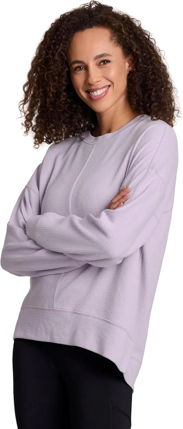 RBX Women's Crewneck Pullover Buttery Soft Waffle Textured Long Sleeve Yoga Top Relaxed Fit Lightweight Peached Sweatshirt