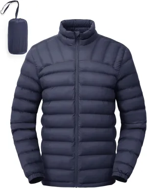 Rdruko Men's Puffer Packable Lightweight Jacket Winter Windproof Down Alternative Stand Collar Coat
