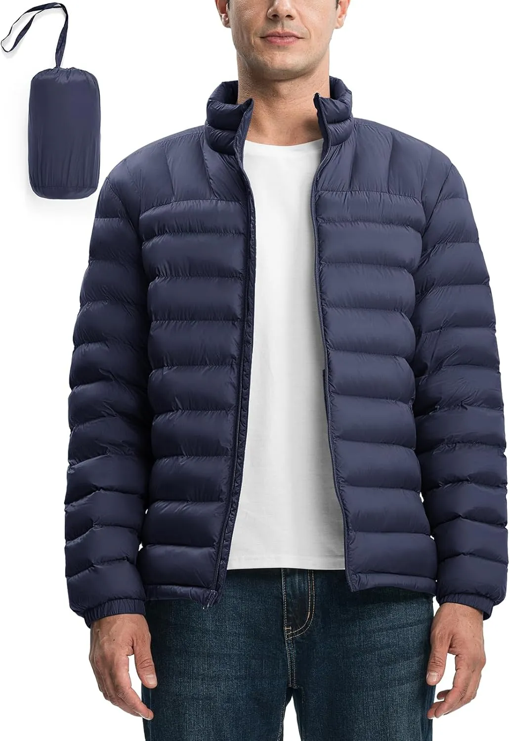 Rdruko Men's Puffer Packable Lightweight Jacket Winter Windproof Down Alternative Stand Collar Coat