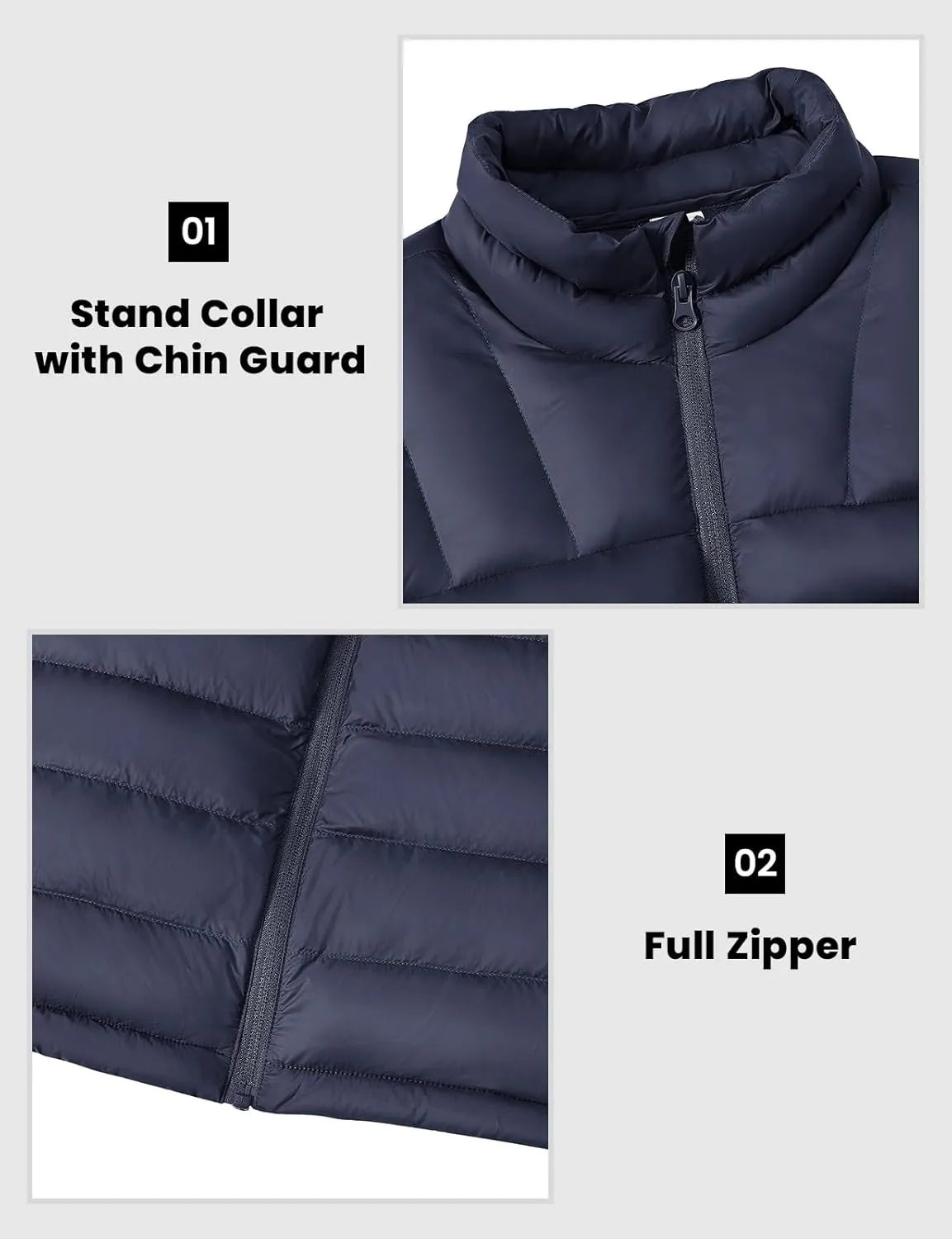 Rdruko Men's Puffer Packable Lightweight Jacket Winter Windproof Down Alternative Stand Collar Coat