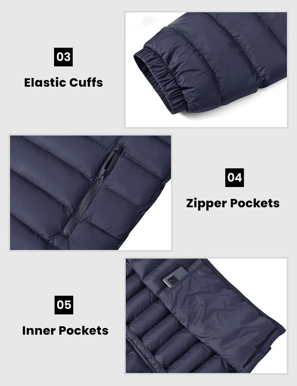 Rdruko Men's Puffer Packable Lightweight Jacket Winter Windproof Down Alternative Stand Collar Coat