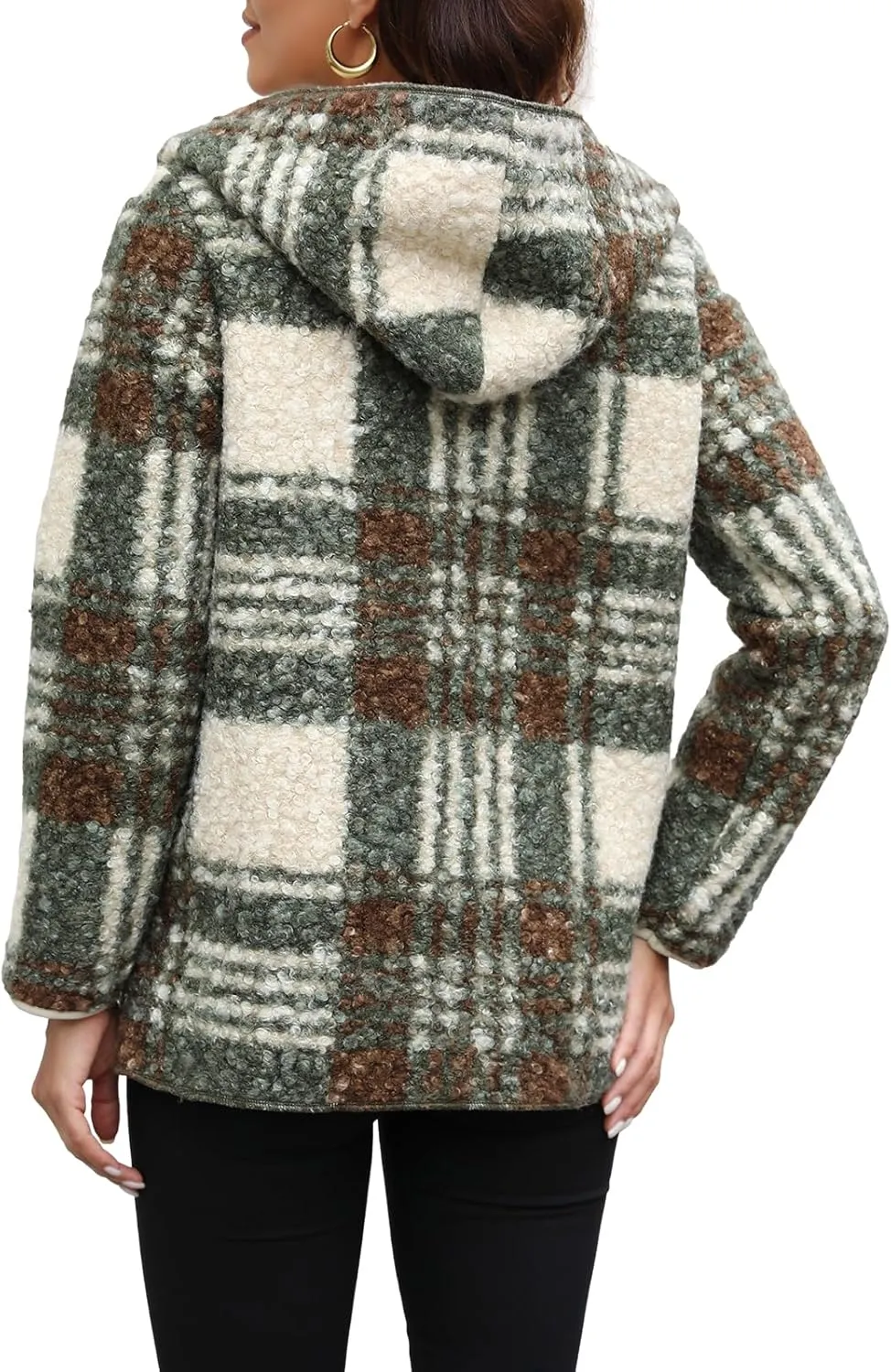 ReachMe Womens Sherpa Jacket Oversized Fleece Jacket Teddy Coats with Pockets Open Front Hooded Fuzzy Cardigan