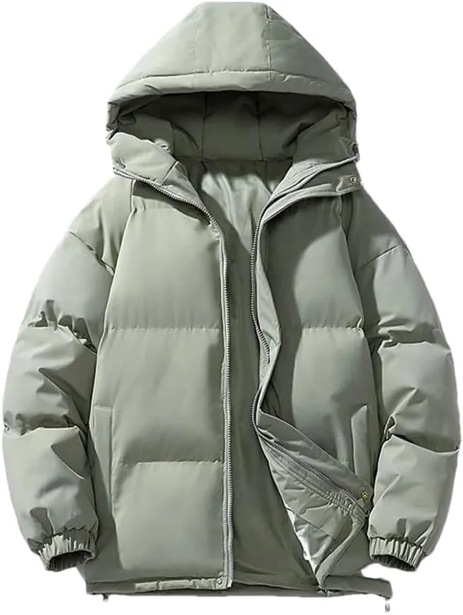 REHJJDFD Men's White Warm Cotton Padded Jacket Casual Sports Hooded Coat Solid Thick Parkas