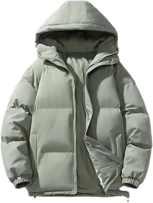 REHJJDFD Men's White Warm Cotton Padded Jacket Casual Sports Hooded Coat Solid Thick Parkas