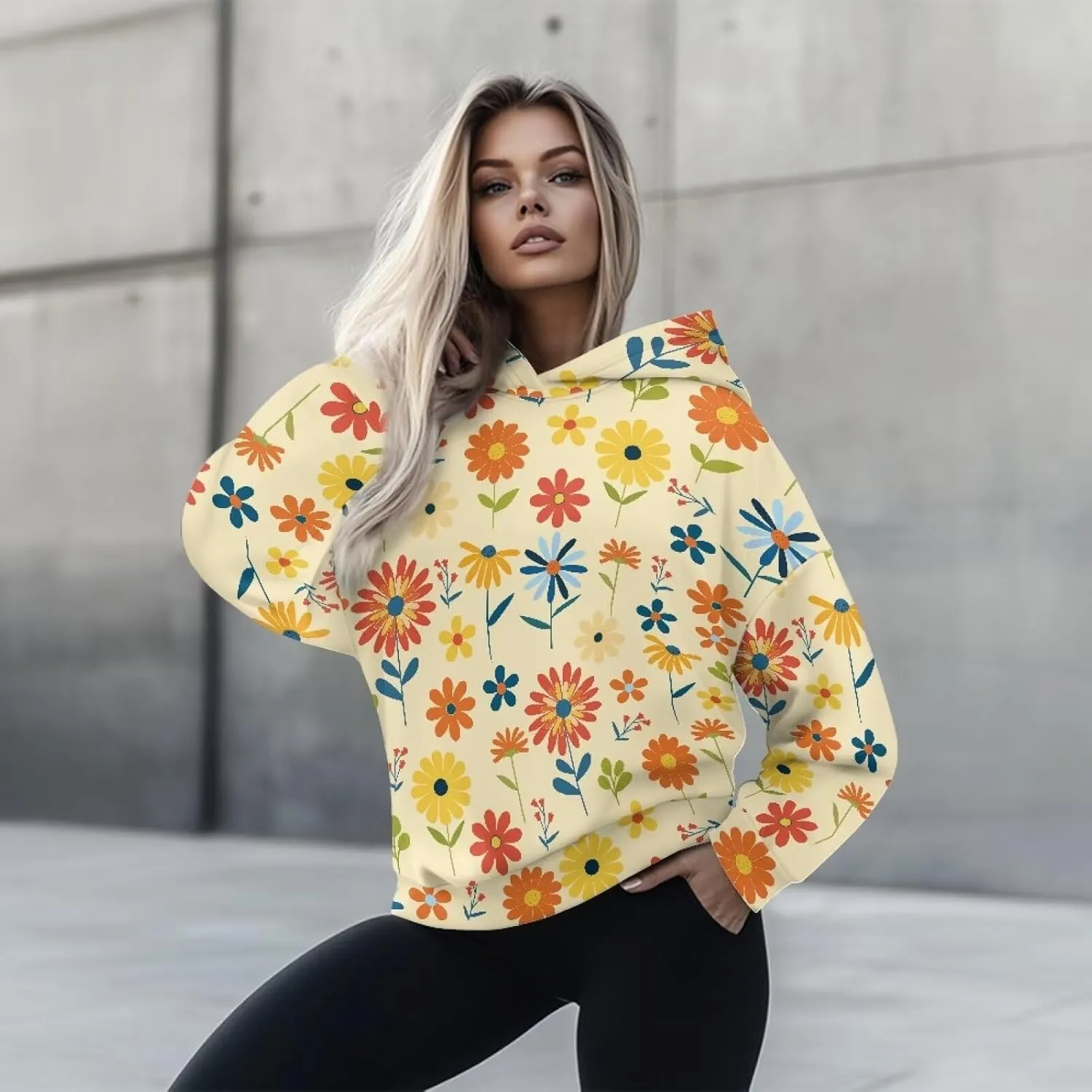 Retro Floral Women's Y2K Oversized Hoodies Casual Long Sleeve Loose Hooded Athletic Tops Pullover Sweatshirts