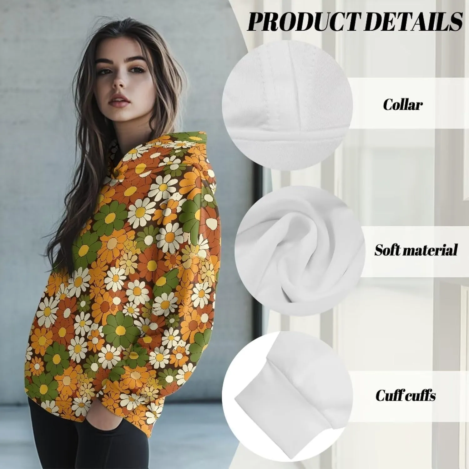 Retro Floral Women's Y2K Oversized Hoodies Casual Long Sleeve Loose Hooded Athletic Tops Pullover Sweatshirts