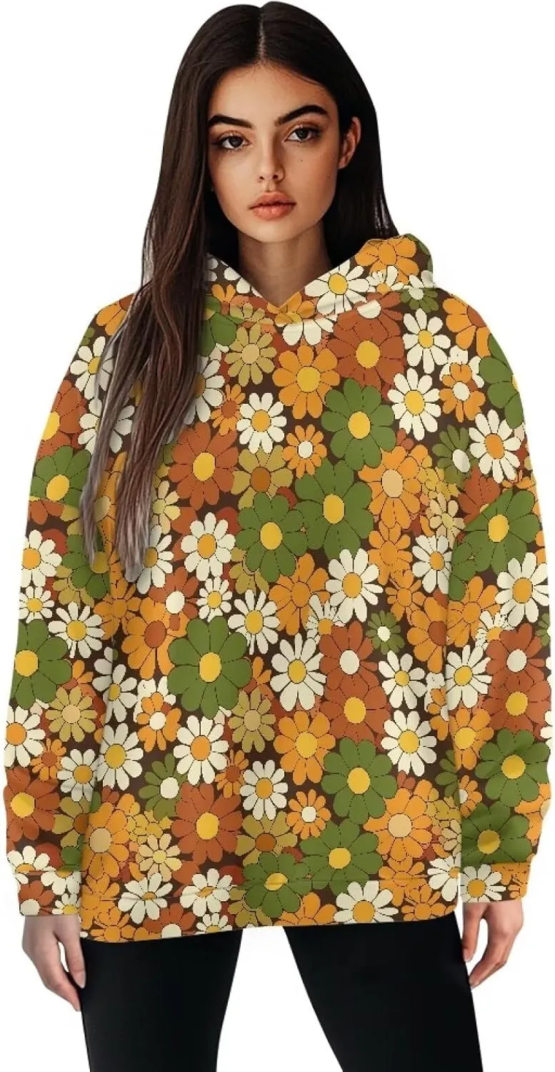 Retro Floral Women's Y2K Oversized Hoodies Casual Long Sleeve Loose Hooded Athletic Tops Pullover Sweatshirts