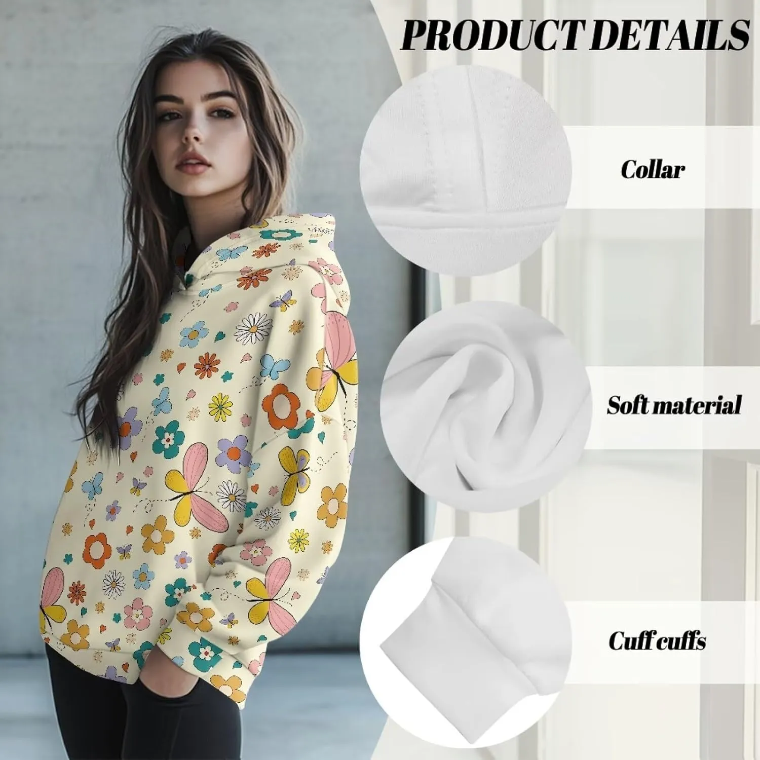 Retro Floral Women's Y2K Oversized Hoodies Casual Long Sleeve Loose Hooded Athletic Tops Pullover Sweatshirts