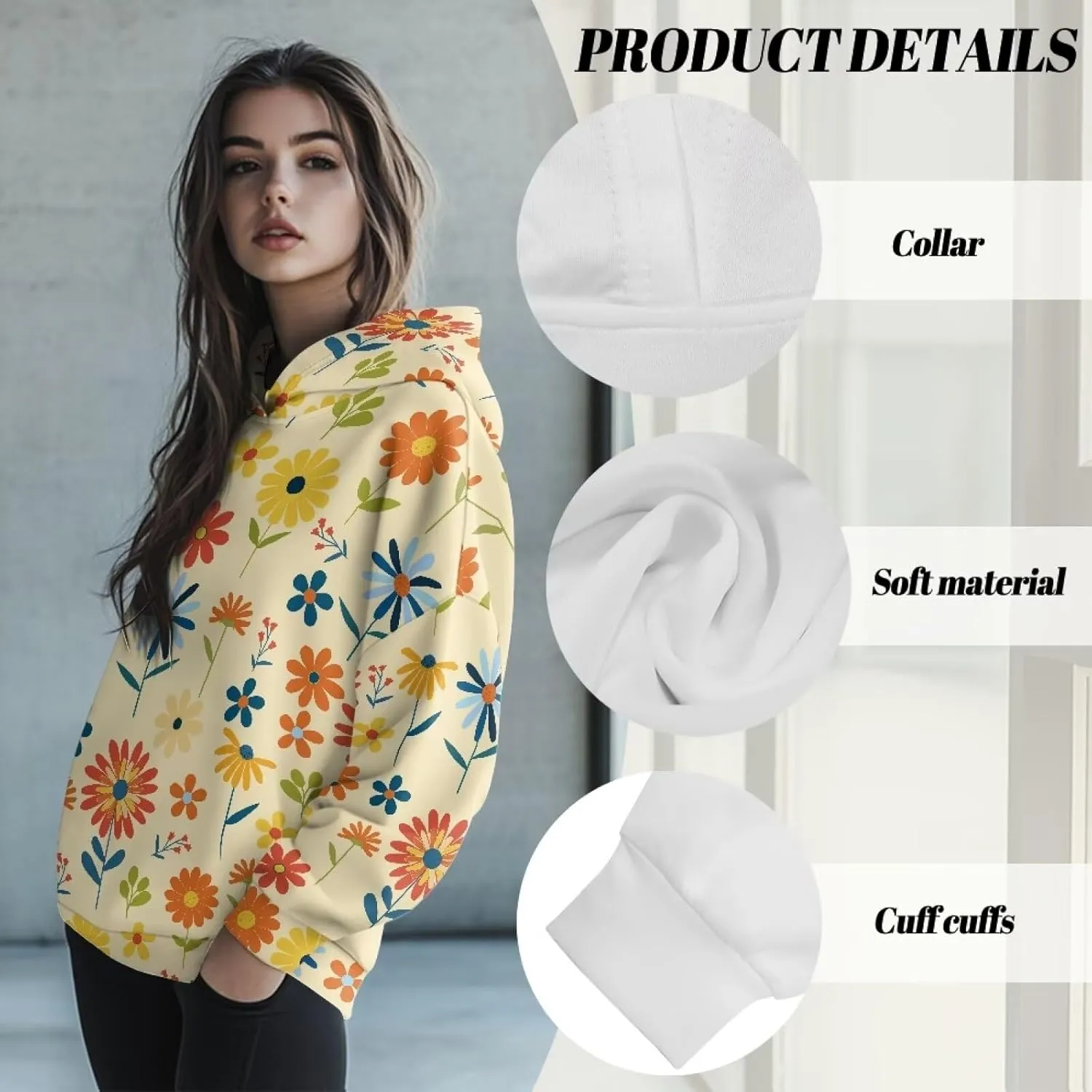 Retro Floral Women's Y2K Oversized Hoodies Casual Long Sleeve Loose Hooded Athletic Tops Pullover Sweatshirts