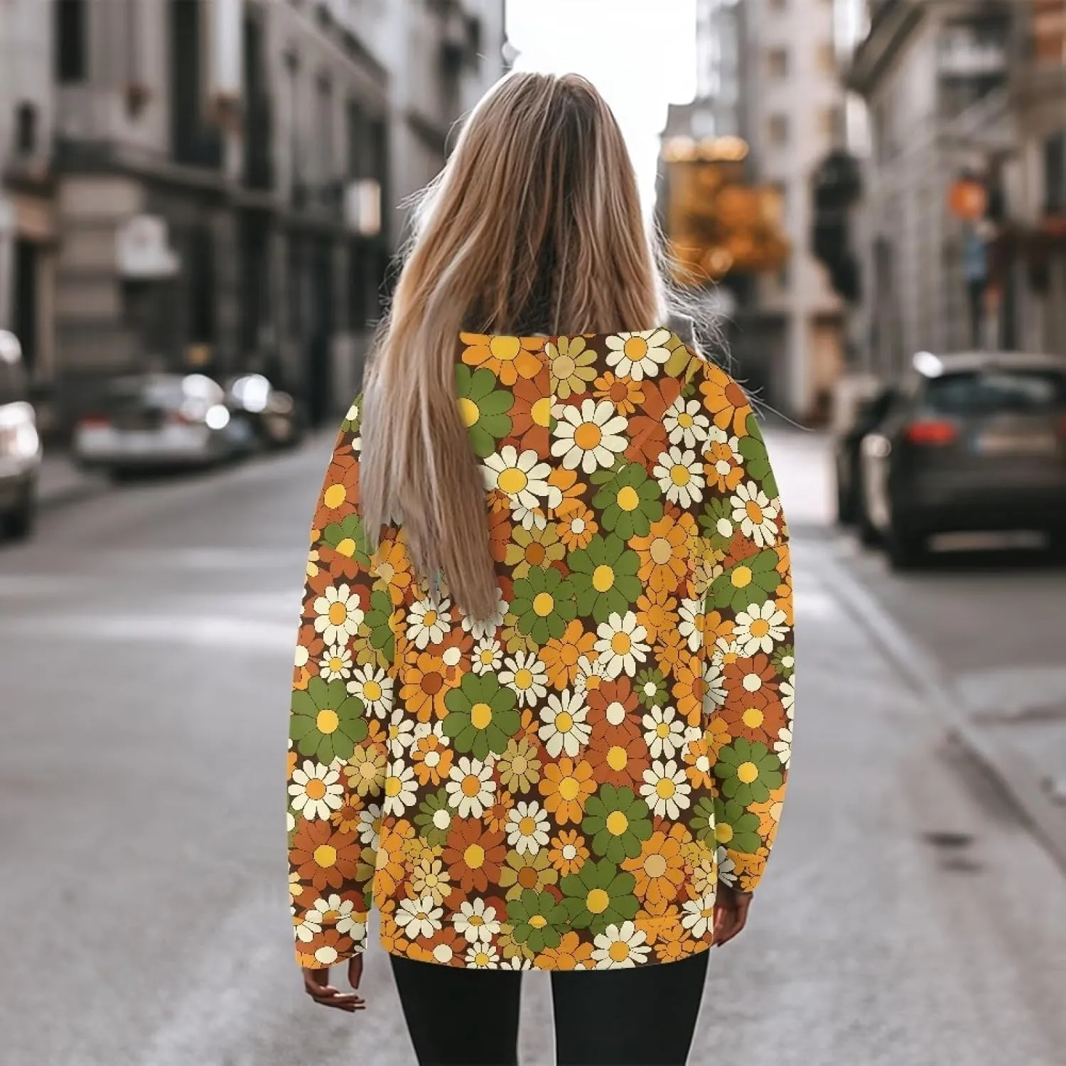 Retro Floral Women's Y2K Oversized Hoodies Casual Long Sleeve Loose Hooded Athletic Tops Pullover Sweatshirts