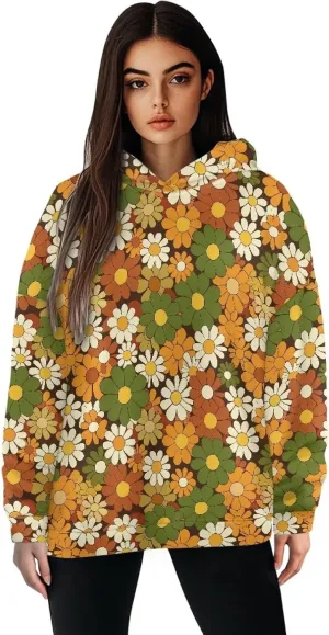 Retro Floral Women's Y2K Oversized Hoodies Casual Long Sleeve Loose Hooded Athletic Tops Pullover Sweatshirts