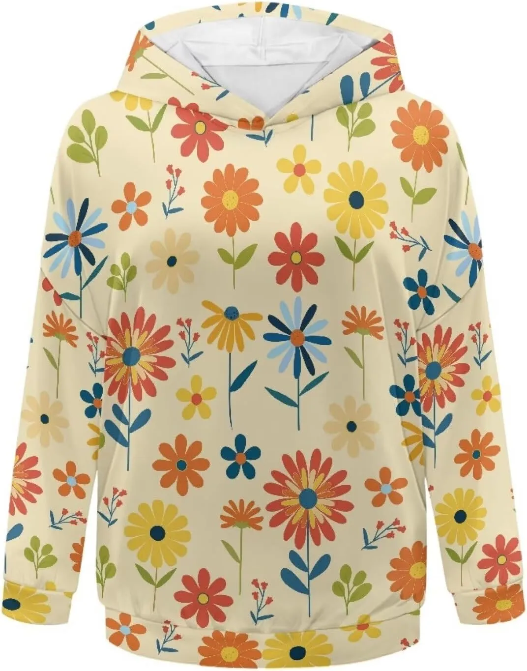Retro Floral Women's Y2K Oversized Hoodies Casual Long Sleeve Loose Hooded Athletic Tops Pullover Sweatshirts