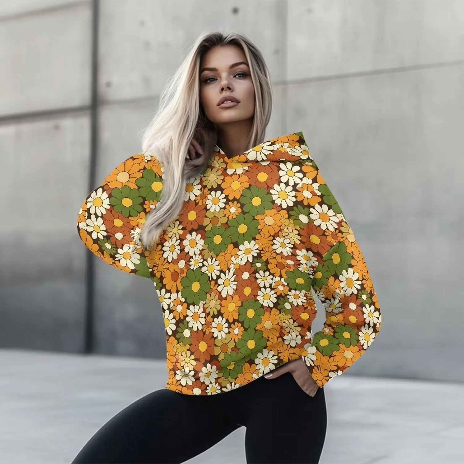 Retro Floral Women's Y2K Oversized Hoodies Casual Long Sleeve Loose Hooded Athletic Tops Pullover Sweatshirts