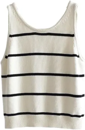Rfmfkkg Women Casual Contrast Color Striped U-Neck Tank Tops Vintage Sleeveless Knit Crop Tops Worn Outside Camisole