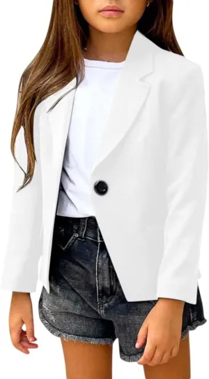 rrhss Girls Solid Color Lapel Suit Coat Button Down Long Seelve Blazer Jacket