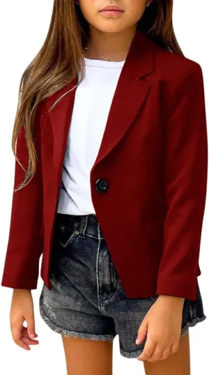 rrhss Girls Solid Color Lapel Suit Coat Button Down Long Seelve Blazer Jacket