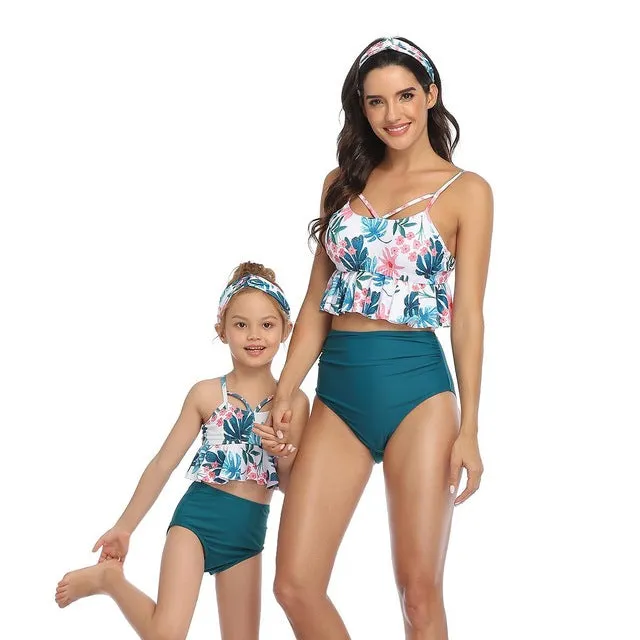 Rubylong Ruffles Mom Kid Matching Swimsuit Brazilian High Waist Bikini Set Push Up