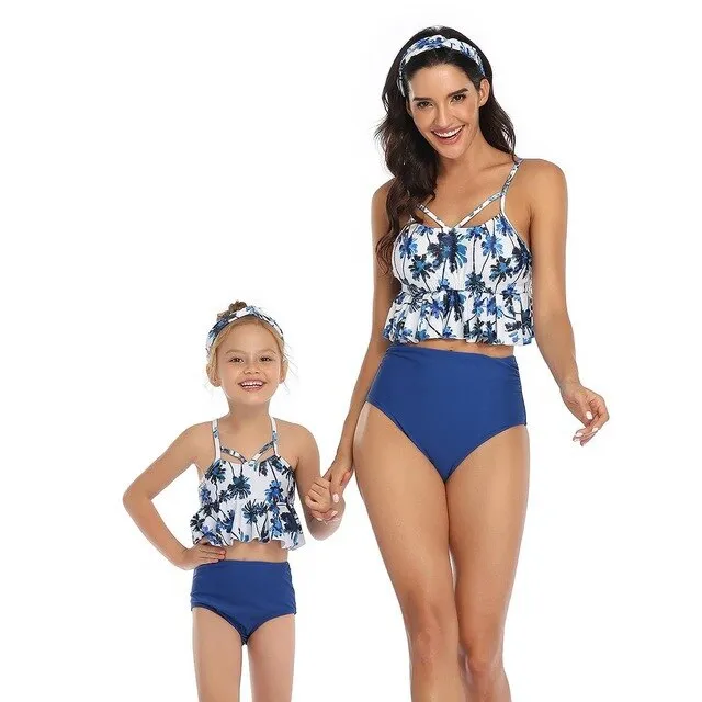 Rubylong Ruffles Mom Kid Matching Swimsuit Brazilian High Waist Bikini Set Push Up