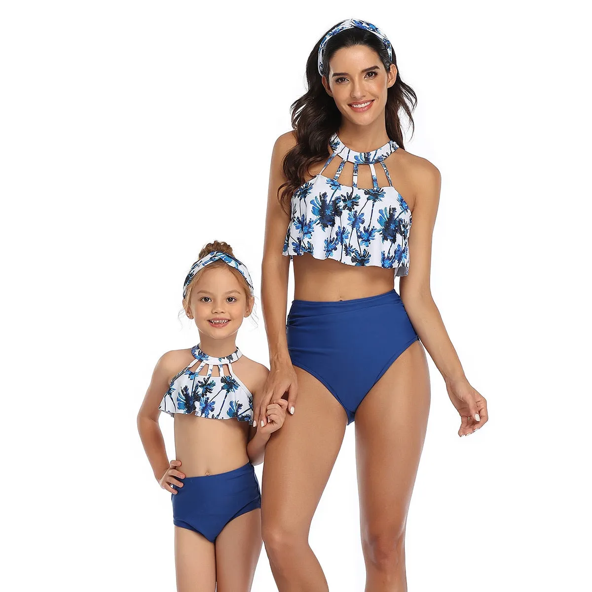 Rubylong Ruffles Mom Kid Matching Swimsuit Brazilian High Waist Bikini Set Push Up