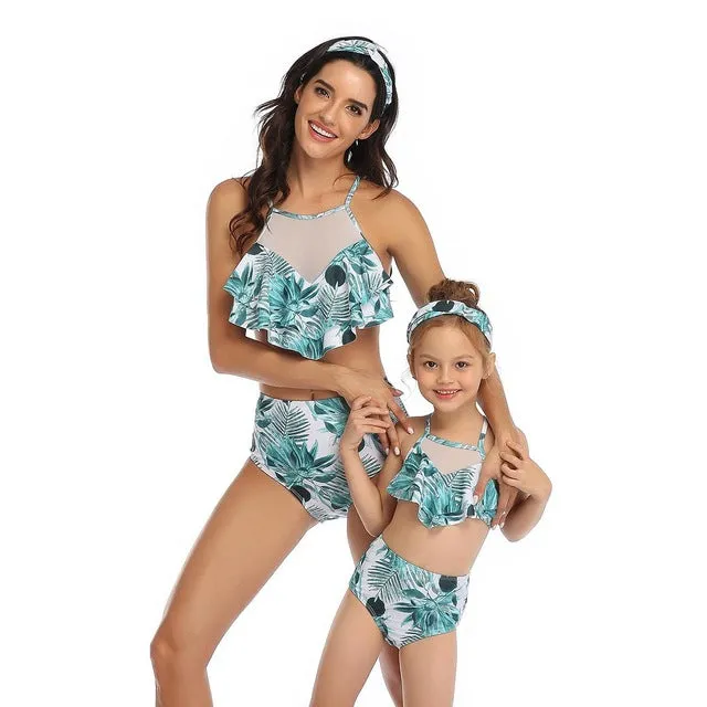 Rubylong Ruffles Mom Kid Matching Swimsuit Brazilian High Waist Bikini Set Push Up