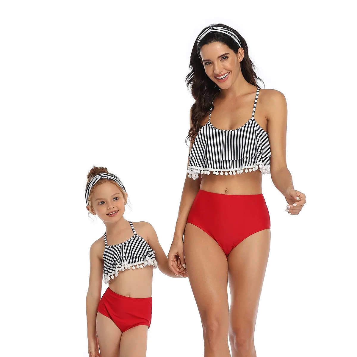 Rubylong Ruffles Mom Kid Matching Swimsuit Brazilian High Waist Bikini Set Push Up