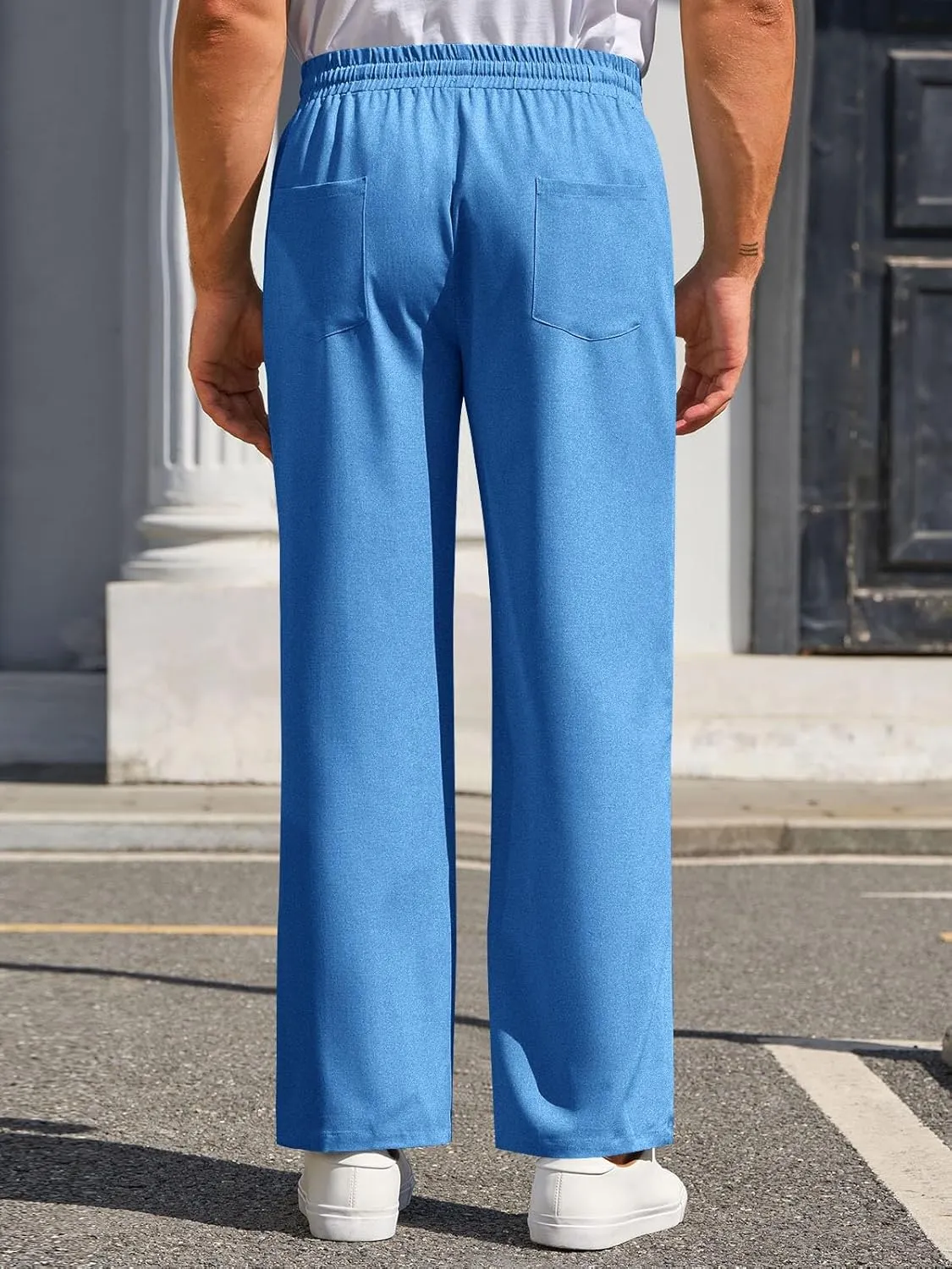 Runcati Mens Casual Pants Drawstring Elastic Waist Lightweight Trousers Linen Beach Summer Lounge Pants