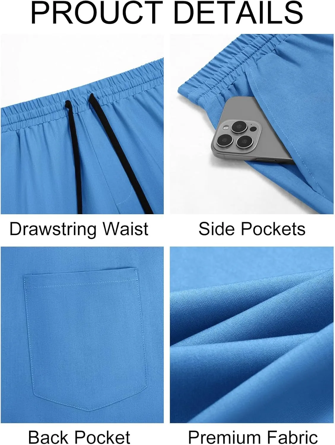 Runcati Mens Casual Pants Drawstring Elastic Waist Lightweight Trousers Linen Beach Summer Lounge Pants
