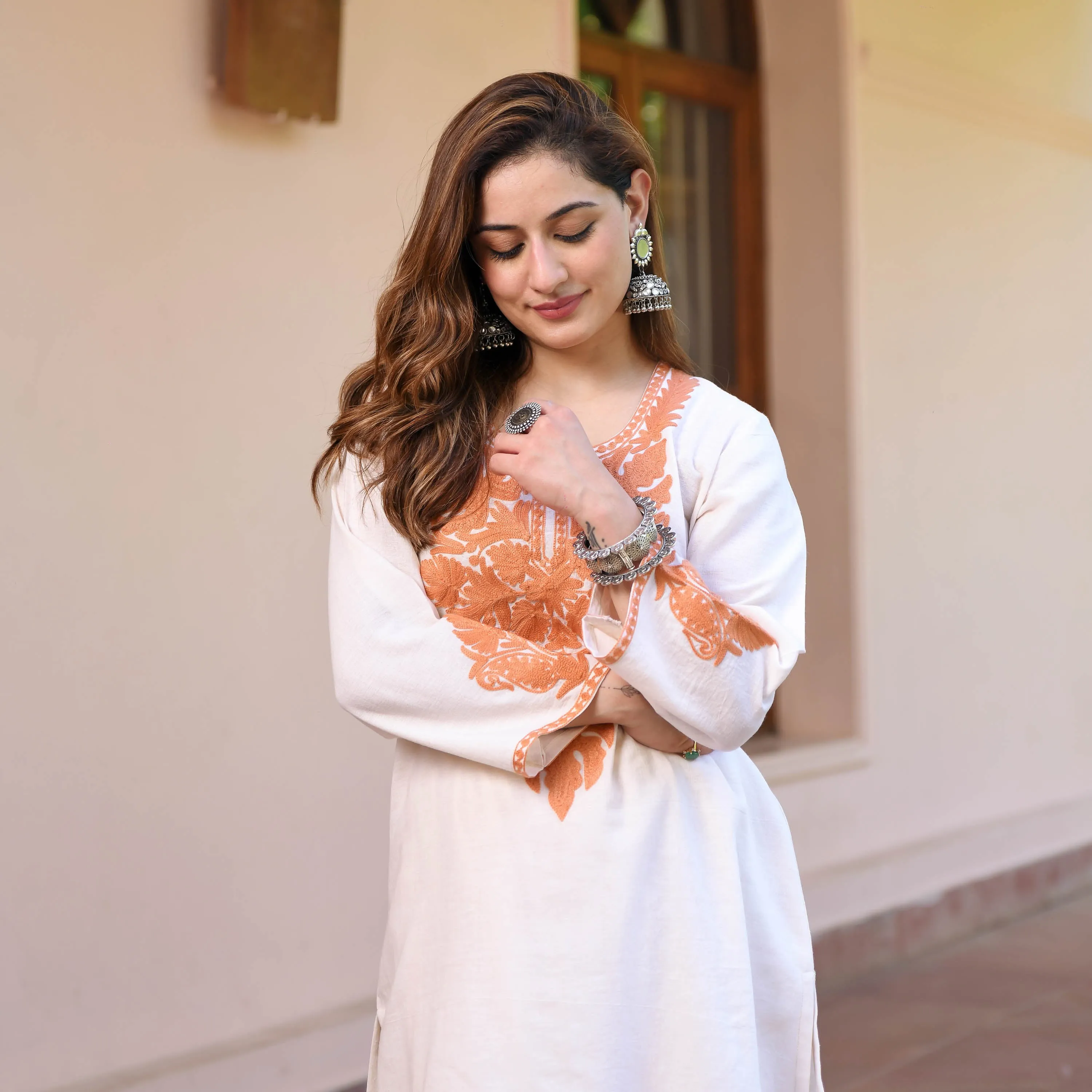 Rust Aari Work Kurta Pants
