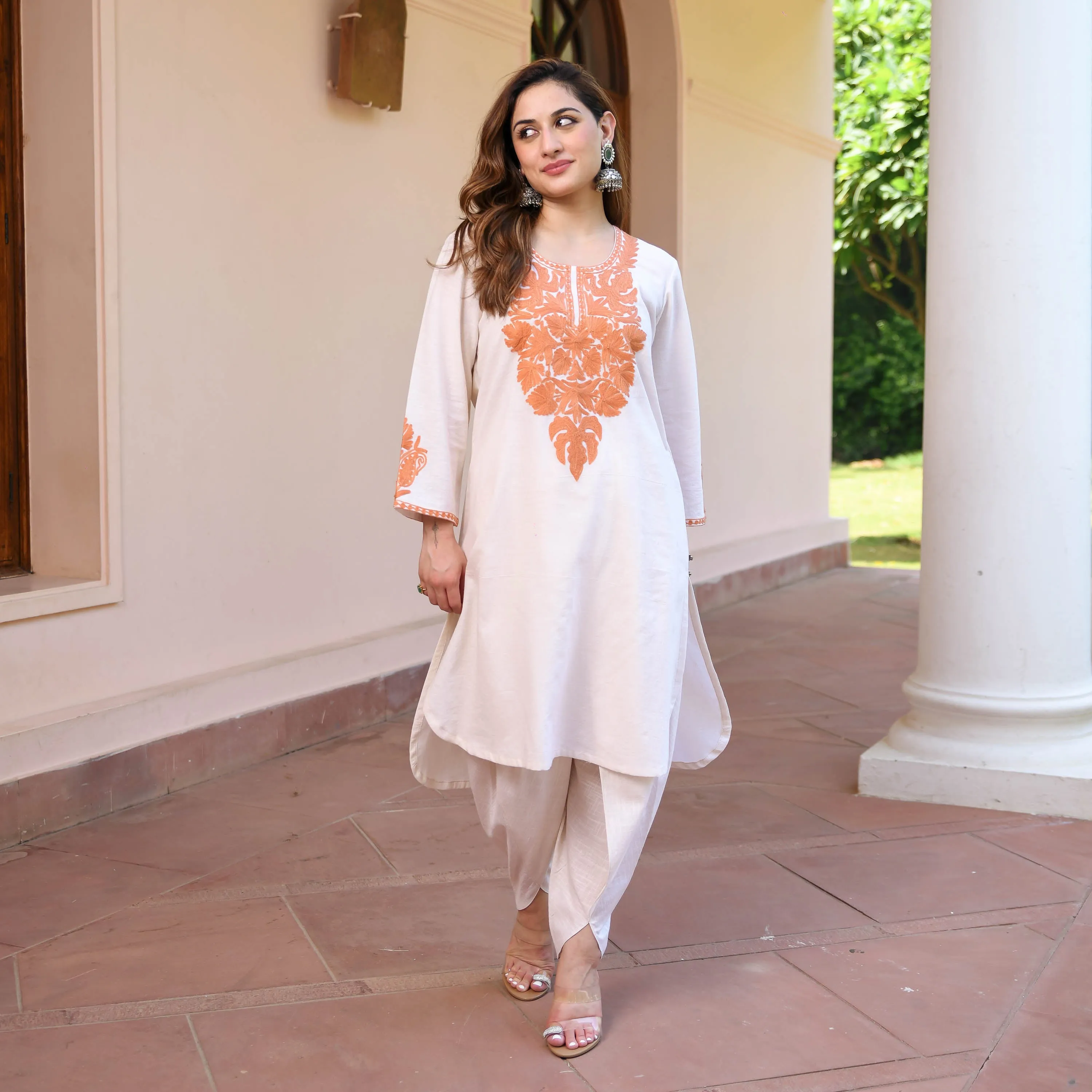 Rust Aari Work Kurta Pants