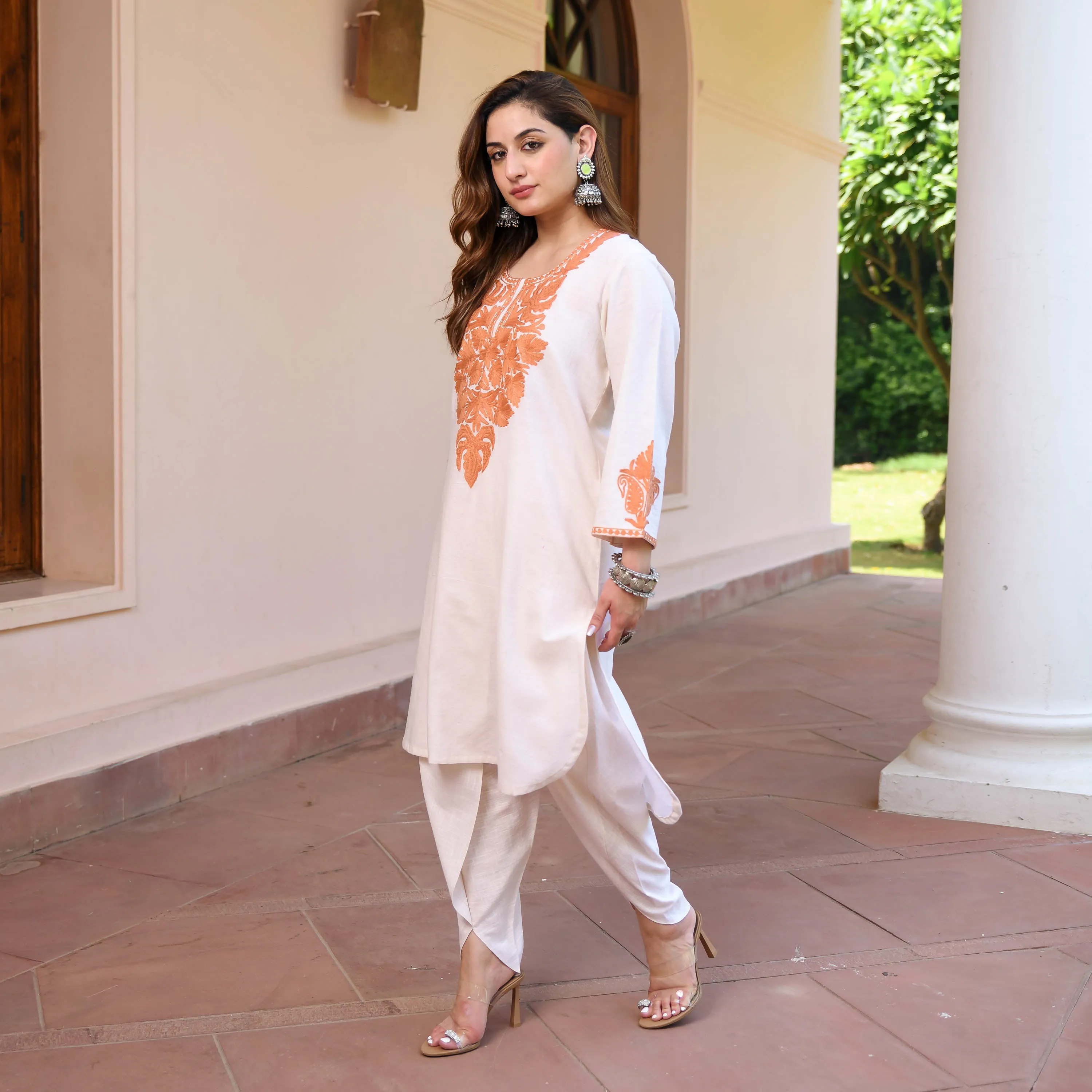 Rust Aari Work Kurta Pants