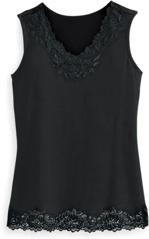 SAGEFINDS Lace Trim Tank | V Neck Top for Women | Dressy Summer Camisole | Sleeveless Cami | Soft 100% Cotton Shirt