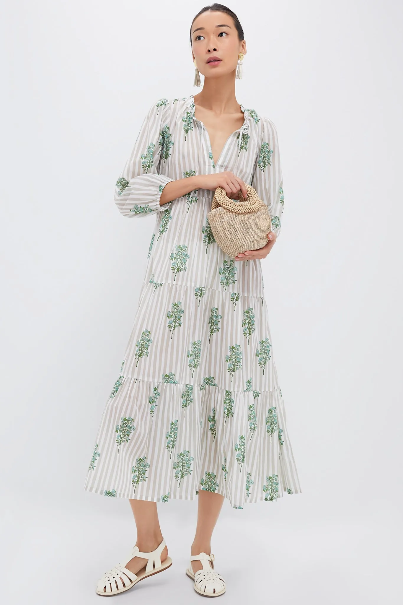 Sand Striped Bouquet Long Sleeve Salty Paloma Caftan