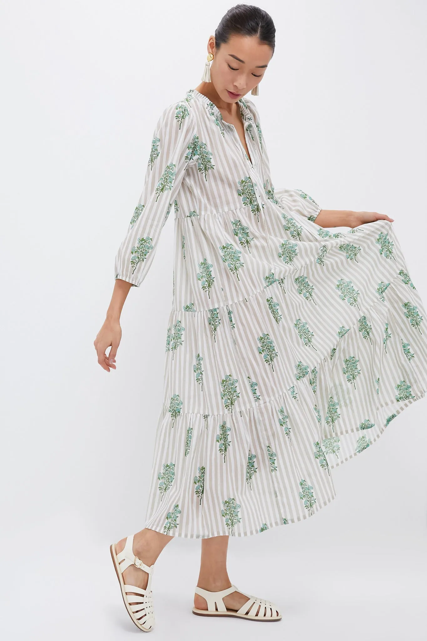 Sand Striped Bouquet Long Sleeve Salty Paloma Caftan