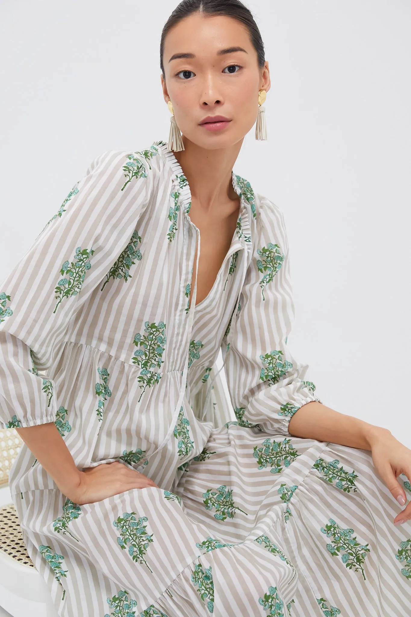 Sand Striped Bouquet Long Sleeve Salty Paloma Caftan